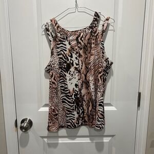 Adele & May Womens Plus Size XL Animal Print Cold Shoulder Tank Top